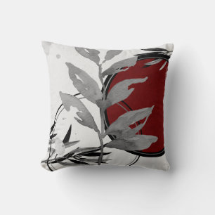 Coussin Feuilles d'aquarelles modernes Grey & Bourgogne