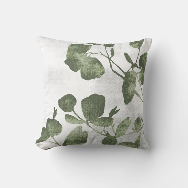 Coussin Feuilles d'arbre botaniques vert olive sauge (Recto)