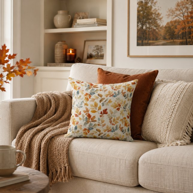 Coussin Feuilles d'automne à l'aquarelle – Nature automnal (Créateur téléchargé)