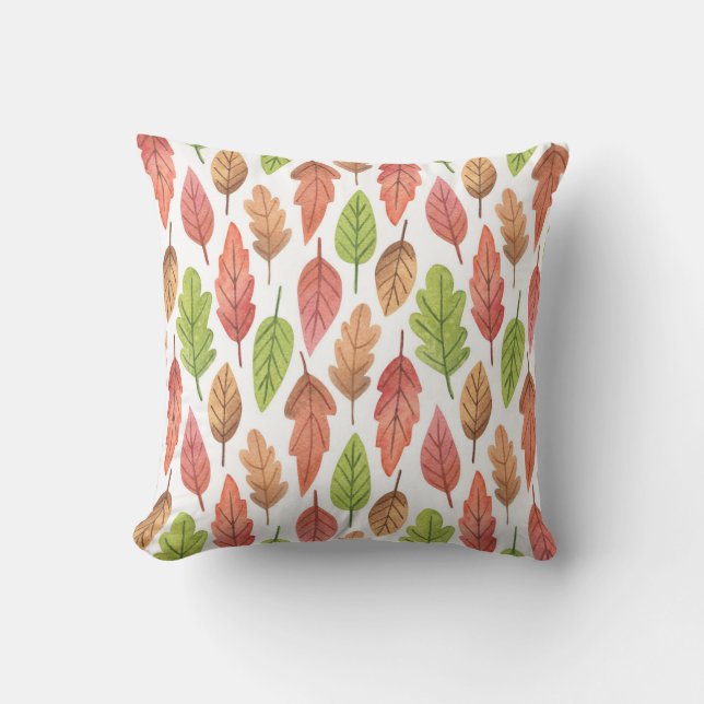 Coussin Feuilles d'automne Aquarelle : Motif de la nature. (Recto)