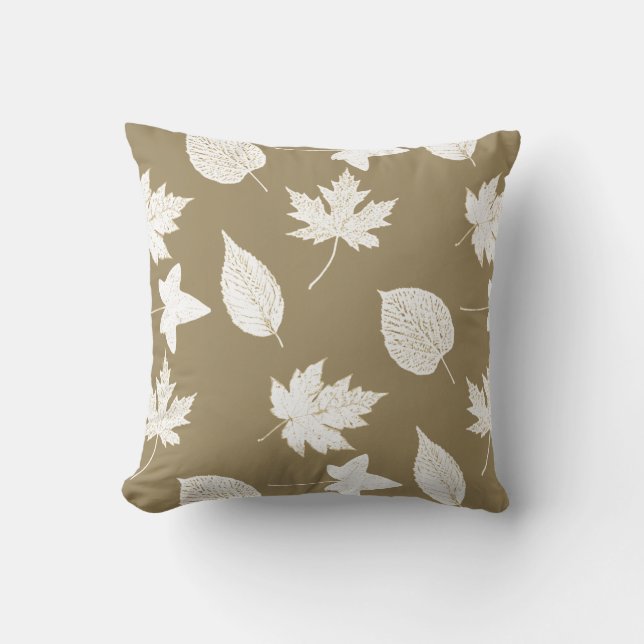 Coussin Feuilles d'automne - blanc et taureau (Recto)