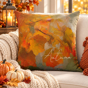 Coussin Feuilles d'automne chaudes à l'aquarelle abstraite