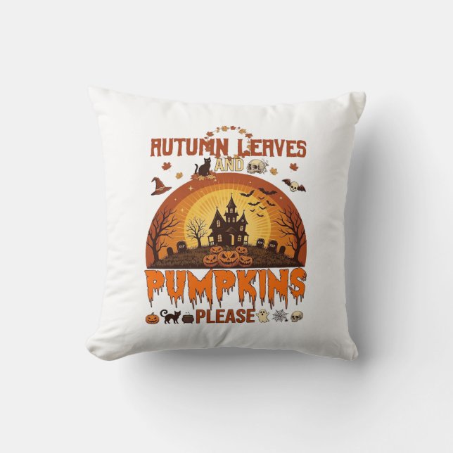 Coussin Feuilles d'Automne Citrouilles S'il Vous Plaît Hal (Recto)