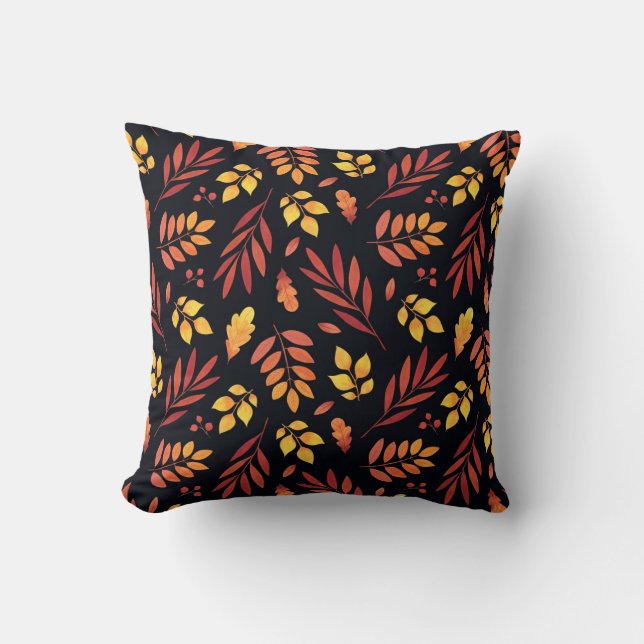 Coussin Feuilles d'automne colorées Motif d'aquarelle (Recto)