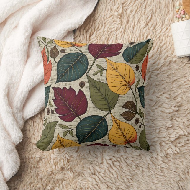 Coussin Feuilles d'automne colorées sur fond texturé (Couverture)