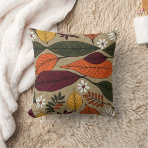 Coussin Feuilles d'automne colorées sur un fond chaud