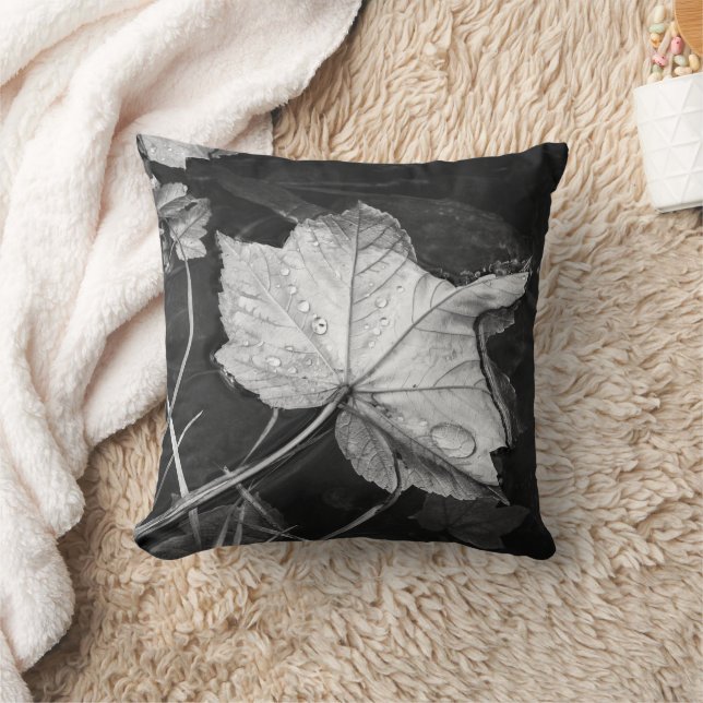 Coussin Feuilles d'automne dans un étang en coton noir et  (Couverture)