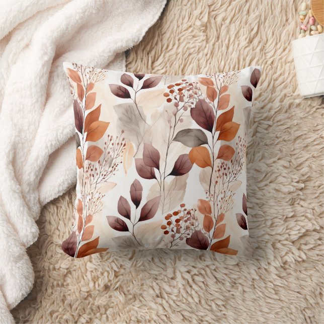 Coussin Feuilles d'automne de Terracotta et de Bourgogne | (Couverture)