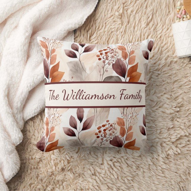 Coussin Feuilles d'automne de Terracotta et de Bourgogne | (Couverture)