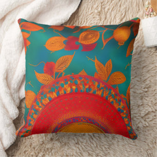 Coussin feuilles d'automne dorées marocaines rouges orange
