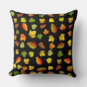 Coussin Feuilles d'automne dorées, vertes et orange sur fo