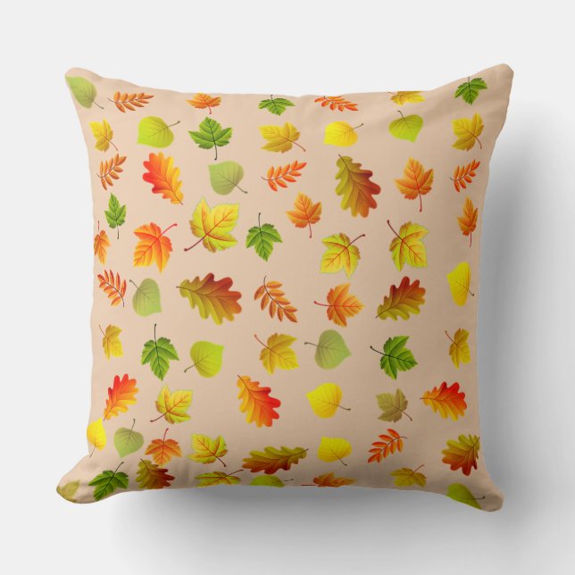 Coussin Feuilles d'automne dorées, vertes et orange sur fo (Recto)