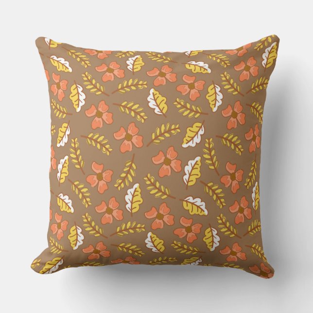 Coussin Feuilles d'automne en chute chaude avec fleurs (Recto)