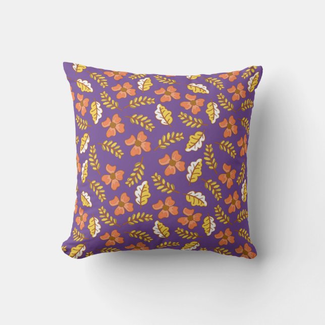 Coussin Feuilles d'automne en chute chaude avec fleurs (Recto)