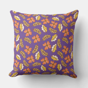 Coussin Feuilles d'automne en chute chaude avec fleurs