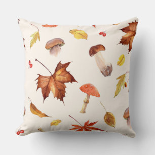 Coussin Feuilles d'automne et champignons Aquarelle