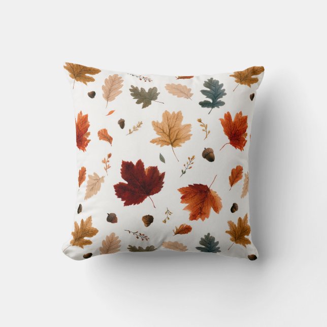 Coussin Feuilles d'automne et glands botaniques (Recto)