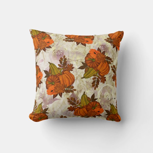 Coussin Feuilles d'automne et Motif d'automne Citrouille (Recto)