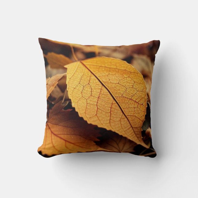 Coussin Feuilles d'automne jaune brun belle art classique  (Recto)