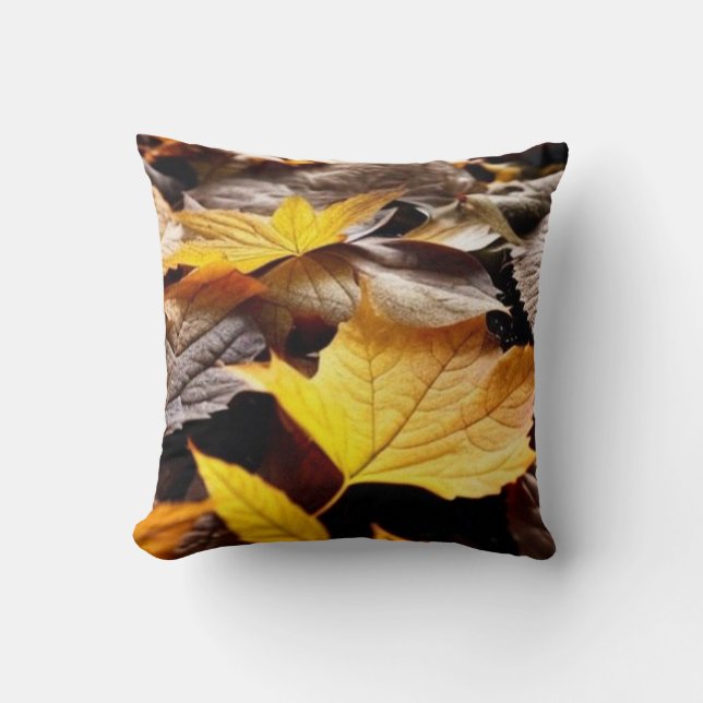 Coussin Feuilles d'automne jaune brun belle art classique (Recto)