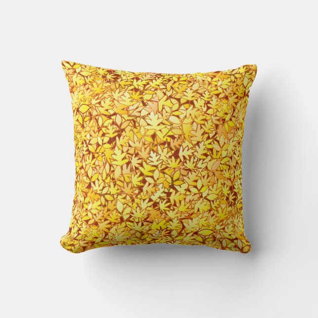 Coussin Feuilles d'automne, jaune doré (Recto)