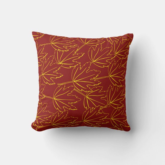 Coussin feuilles d'automne jaune motif sur brun (Recto)