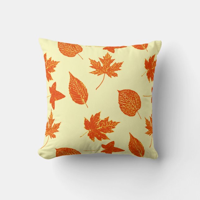 Coussin Feuilles d'automne - jaune pâle et orange (Recto)