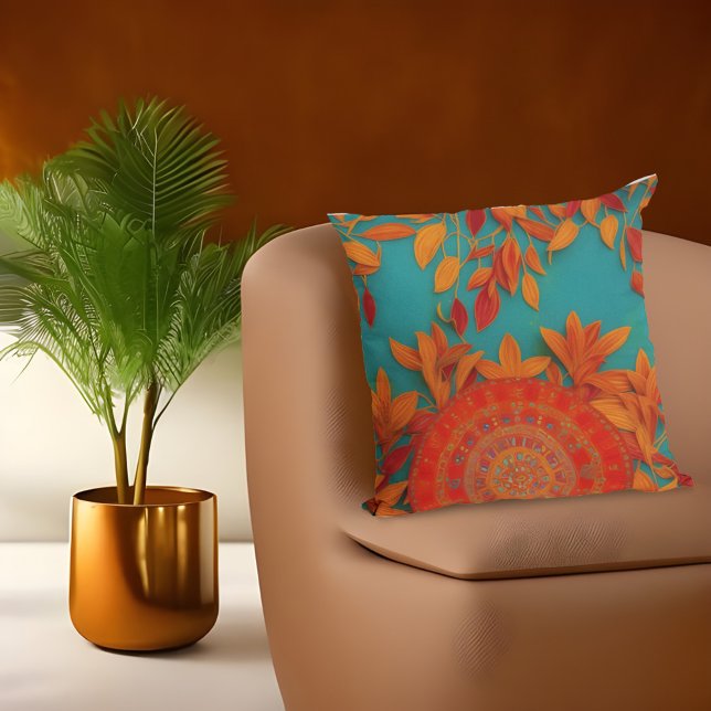 Coussin Feuilles d'automne marocaines rustiques or rouge o (Créateur téléchargé)