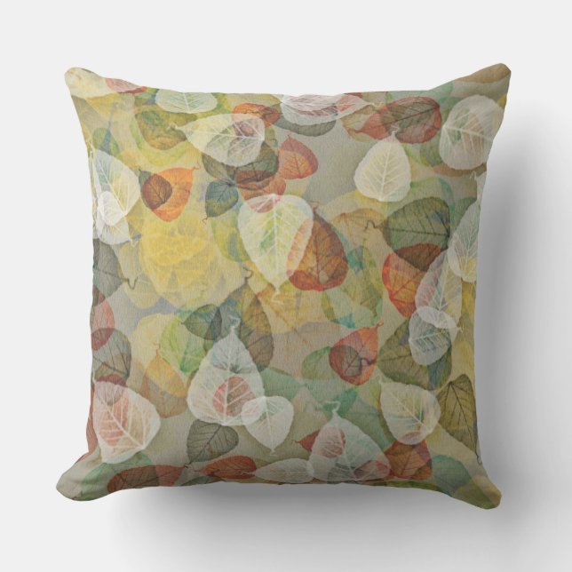 Coussin Feuilles d'automne maussade orange blanc vert (Recto)
