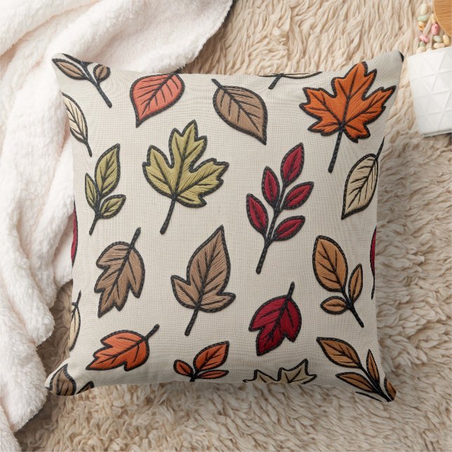 Coussin Feuilles d'automne modernes brodées esthétiques  (Couverture)