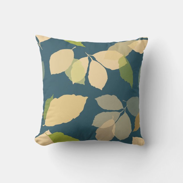 Coussin Feuilles d'automne modernes sur fond sarcelle (Recto)