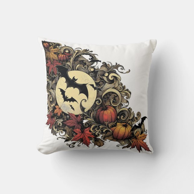 Coussin Feuilles d'automne. Motif d'Halloween. (Recto)