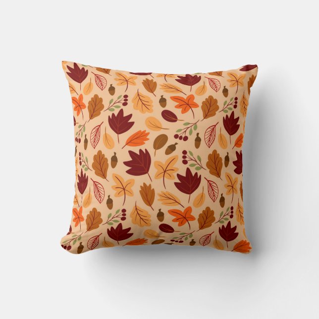 Coussin Feuilles d'automne, motif simple et enfantin. (Recto)