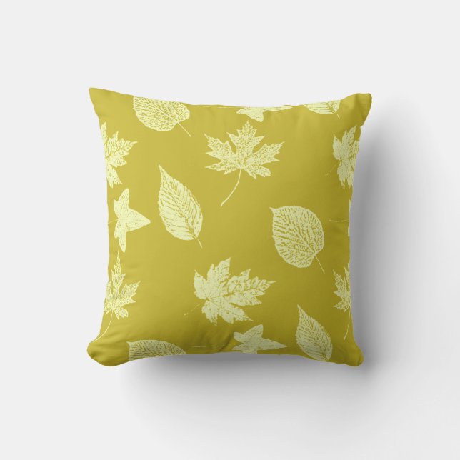 Coussin Feuilles d'automne - moutarde et jaune clair (Recto)
