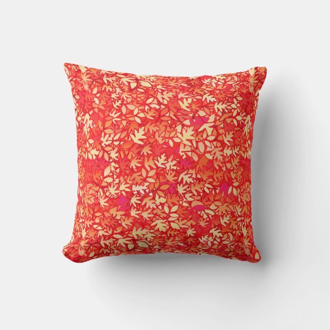 Coussin Feuilles d'automne, orange corail (Recto)