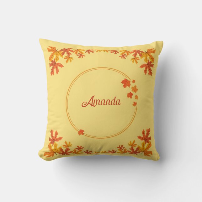 Coussin Feuilles d'automne orange personnalisées Keepsaké (Recto)