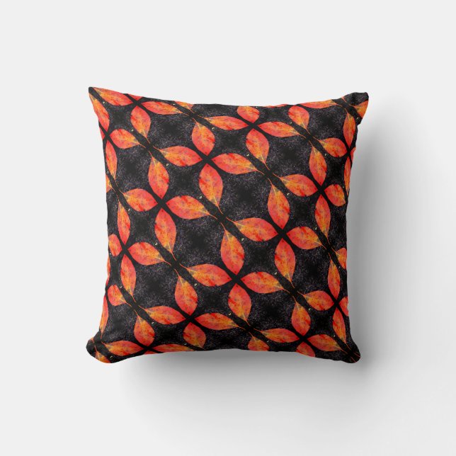 Coussin Feuilles d'automne orange rouge foncé dos solide (Recto)