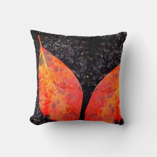 Coussin Feuilles d'automne orange rouge noir dos solide