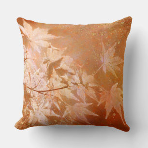 Coussin Feuilles d'automne orange rouille et accents dorés