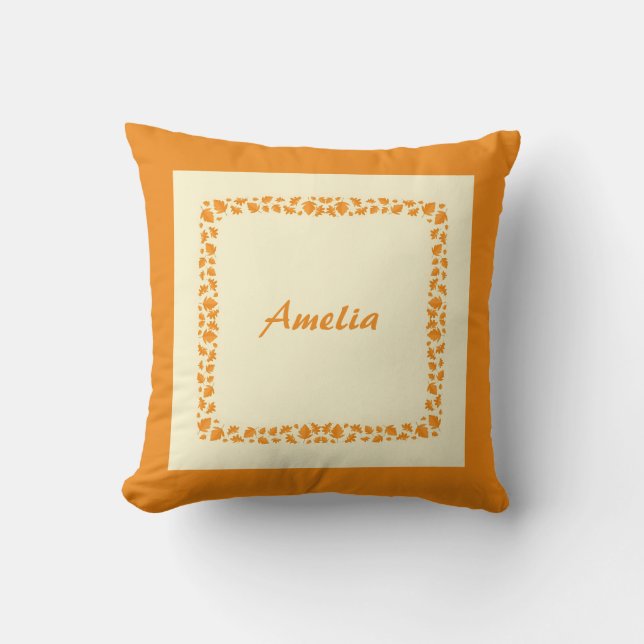 Coussin Feuilles d'automne orange simple personnalisées (Recto)
