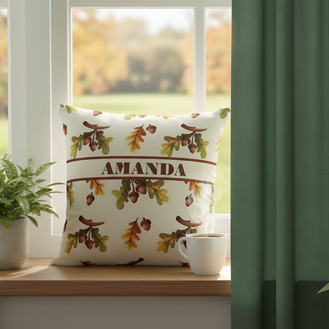 Coussin Feuilles d'automne personnalisées de ferme simple (Fall decor pillow soft and stylish. Seasonal cute tone. )