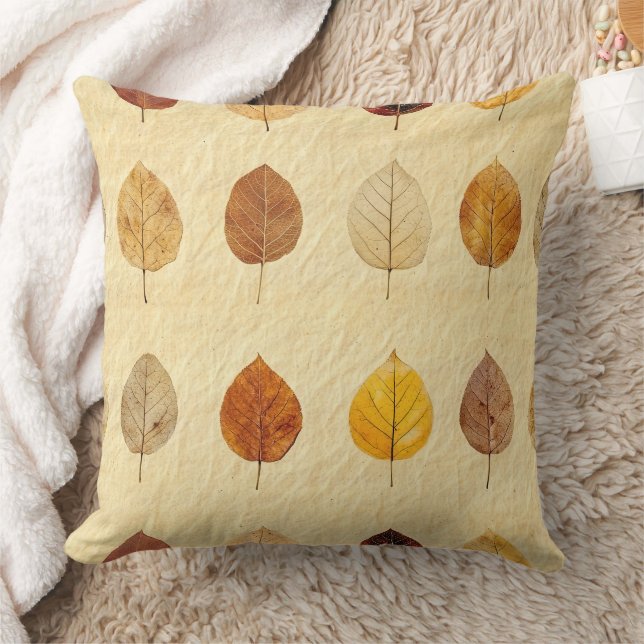 Coussin Feuilles d'automne pressées dorées marron crème vi (Couverture)