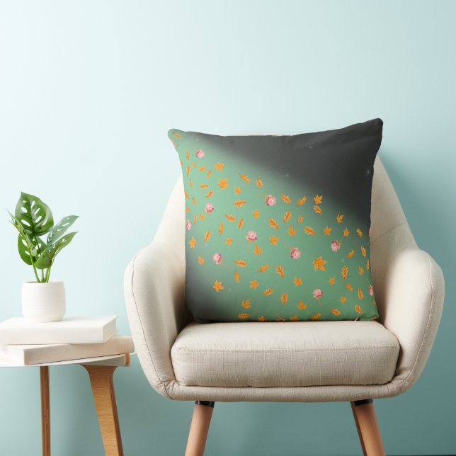 Coussin Feuilles d'automne roses au clair de lune vertes a (Chaise)
