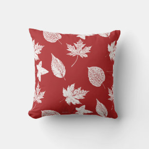 Coussin Feuilles d'automne - rouge blanc et foncé