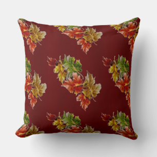 Coussin Feuilles d'automne rouge Bourgogne Motif Jeu d'ore