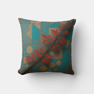 Coussin Feuilles d'automne rouges Mosaïque géométrique tur