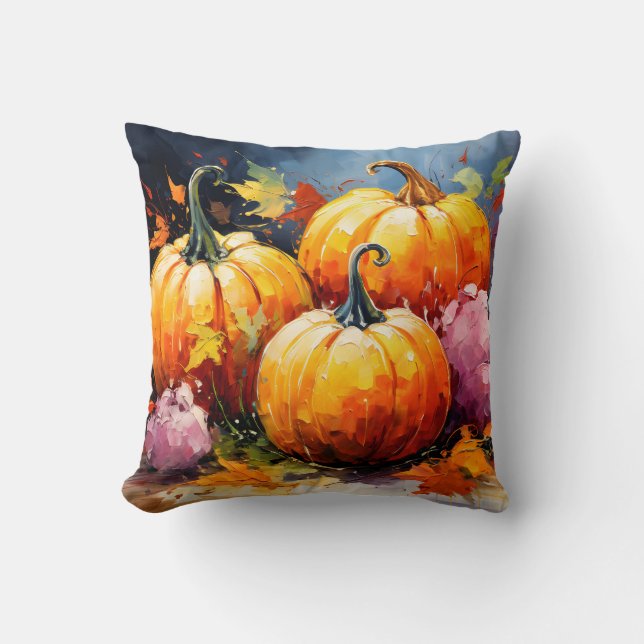 Coussin Feuilles d'automne rustiques Citrouilles colorées (Recto)