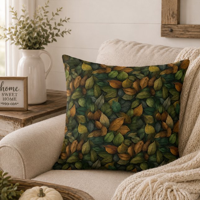 Coussin Feuilles d'automne Teintes terrestres botaniques O (Créateur téléchargé)