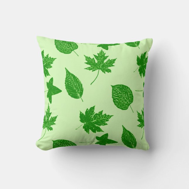 Coussin Feuilles d'automne - vert émeraude et vert citron (Recto)