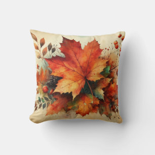 Coussin Feuilles d'automne vintage aquarelle couleurs auto